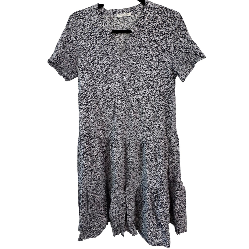 Beachlunchlounge‎ Black White Tiered Mini Dress V Neck Resort Coastal XS